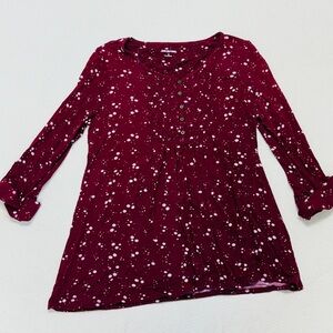 Kim Rogers Maroon Top with Pink Dots
